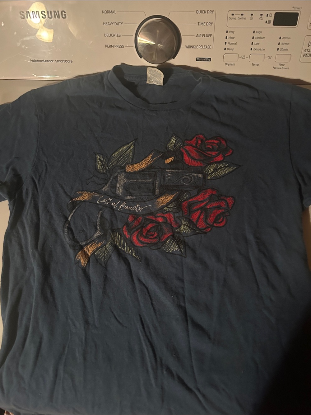 Delta Navy Short-Sleeve Tee with Red Rose Graphic